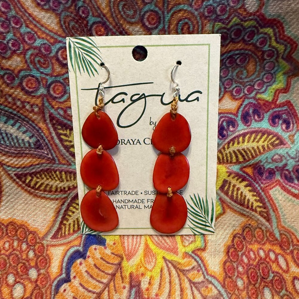 Tagua by Soraya Cedeno Long Red Dangle Earring (NWT)